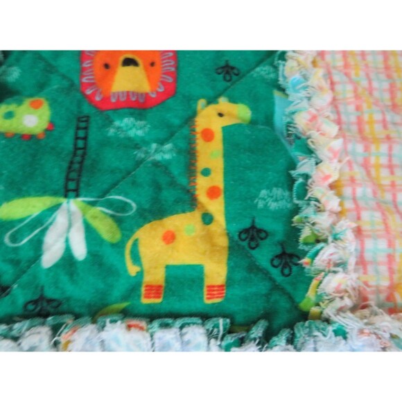 Flannel Rag Quilt With Batting 43 x 43, Jungle Animals, Giraffes, Elephants Baby - Picture 8 of 14